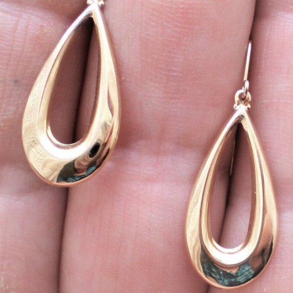 European Designer Solid 14K 585 Yellow Gold Tear Drop Dangle Pierced Earrings - Picture 5 of 5